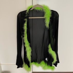 Dolls Kill fur trimmed mesh kimono